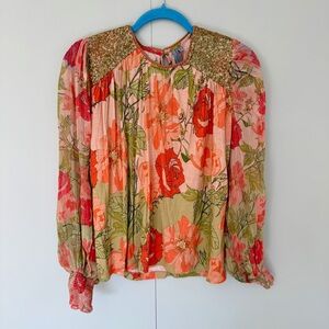 BL-NK LONDON x ANTHROPOLOGIE Miranda Peasant Blouse in Orange Floral